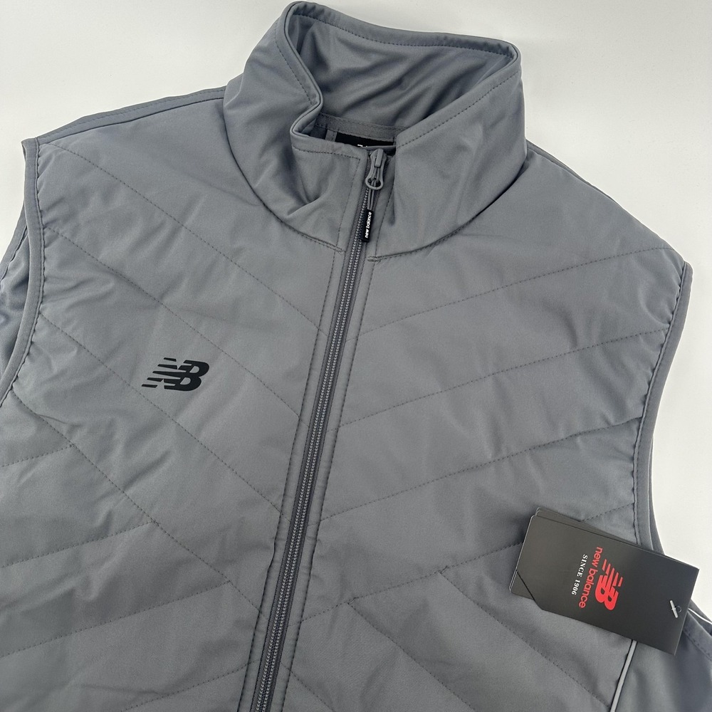 New Balance Vest Mens Large Gray Quilted Insulated Full Zip Fleece Lined Casual